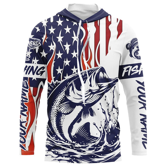 Maxcorners Flame American Flag Custom Bass Long Sleeve Tournament Fishing Shirts, Patriotic Bass Fishing Jersey LM0501