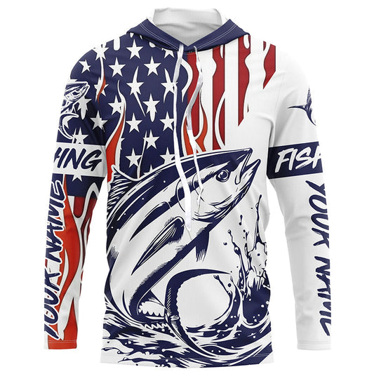 Maxcorners Flame American Flag Custom Tuna Long Sleeve Fishing Shirts, Patriotic Tuna Saltwater Fishing Jerseys LM0501