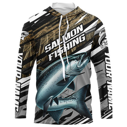 Maxcorners Chinook Salmon Fishing Camo Long Sleeve Fishing Shirts, Custom King Salmon Fishing Jerseys LM0201