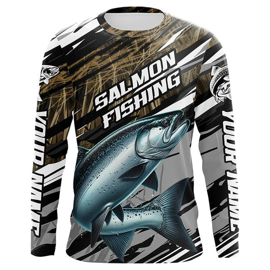 Maxcorners Chinook Salmon Fishing Camo Long Sleeve Fishing Shirts, Custom King Salmon Fishing Jerseys LM0201