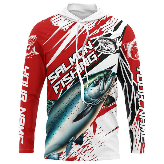Maxcorners Chinook Salmon Fishing Custom Long Sleeve Tournament Shirts, Salmon Fishing Jerseys | Red LM0201