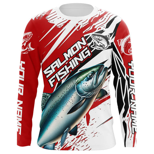 Maxcorners Chinook Salmon Fishing Custom Long Sleeve Tournament Shirts, Salmon Fishing Jerseys | Red LM0201