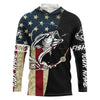 Maxcorners Personalized Bass Fishing American Flag Custom Long Sleeve Fishing Shirts, personalized Patriotic Fishing gifts LM0501