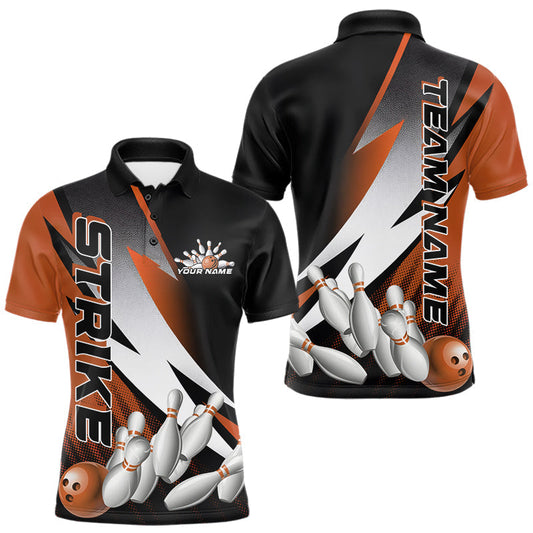 Maxxcorners Custom Black And Orange Strike Bowling Polo Shirts For Men, Bowling Team Uniform LM1904