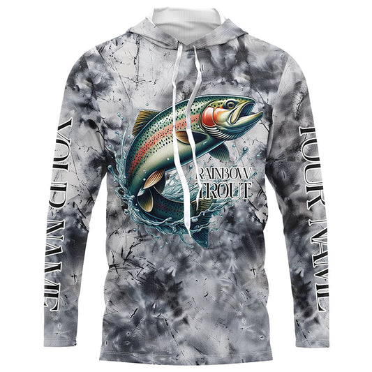 Maxcorners Gray Tie Dye Camo Custom Rainbow Trout Fly Fishing Shirts, Trout Long Sleeve Fishing Shirt  LM0201