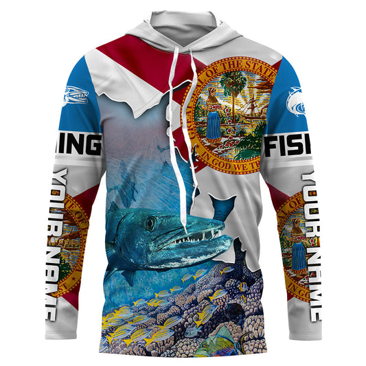 Maxcorners Florida Great Barracuda Custom Long Sleeve performance Fishing Shirts, Florida Flag Fishing jerseys LM0201
