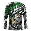 Maxcorners Bass Fishing Camo Long Sleeve Fishing Shirts, Custom Bass Tournament Fishing Jerseys | Green LM0201