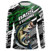 Maxcorners Bass Fishing Camo Long Sleeve Fishing Shirts, Custom Bass Tournament Fishing Jerseys | Green LM0201