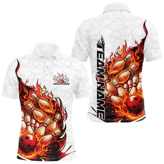 Maxcorners Cusom Red Flame Bowling Men Polo Team Shirt, Fire Bowling Tournament Jersey LM1104