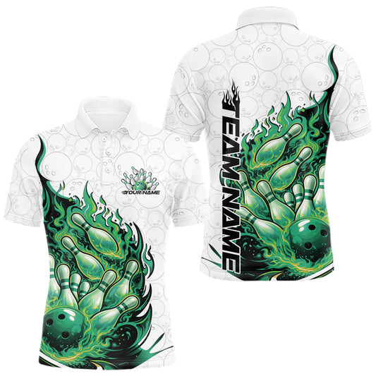 Maxcorners Cusom Green Flame Bowling Men Polo Team Shirt, Fire Bowling Tournament Jersey LM1104