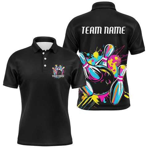 Maxcorners Personalized Colorful Bowling Team Shirts For Men And Women, Bowling Ball And Pins Bowling League Team Jerseys