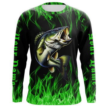 Maxcorners Custom Bass Fishing jerseys, Bass Long sleeve Fishing Shirts personalized Fishing gifts | green LM0201