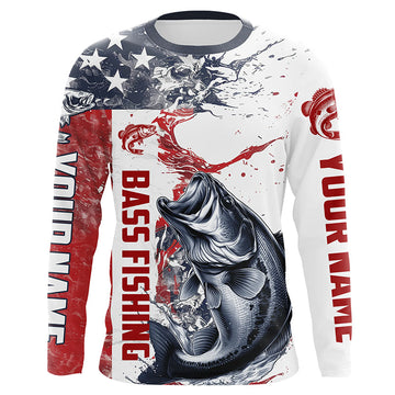Maxcorners Personalized American Flag Bass Fishing Shirts, Bass Long Sleeve Tournament Fishing Jerseys LM0201