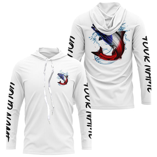 Maxcorners Personalized American Flag Chinook Salmon Fishing Shirts, Patriotic Salmon Long Sleeve Fishing Shirt LM0201