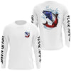 Maxcorners Personalized American Flag Chinook Salmon Fishing Shirts, Patriotic Salmon Long Sleeve Fishing Shirt LM0201