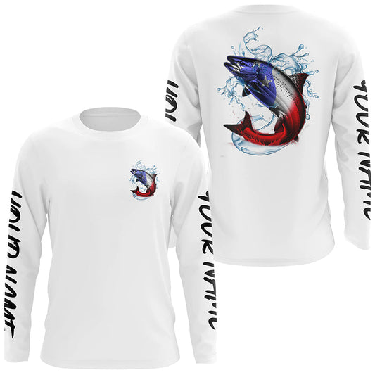 Maxcorners Personalized American Flag Chinook Salmon Fishing Shirts, Patriotic Salmon Long Sleeve Fishing Shirt LM0201