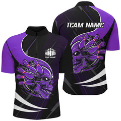 Maxcorners Custom Skull Bowling Shirts For Men, Bowling Team Shirts Uniform Outfit | Purple