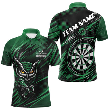 Maxcorners Custom Green Owl Darts Men Polo Shirts, Dart Flights Darts League Shirt LM0208