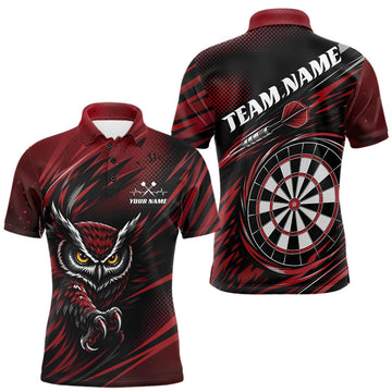 Maxcorners Custom Red Owl Darts Men Polo Shirts, Dart Flights Darts League Shirt LM0208
