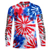 Maxcorners Red, White And Blue Tie Dye Custom Patriotic Long Sleeve Fishing Shirts, Performance Fishing Shirts 1 LM0201