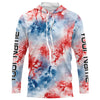 Maxcorners Red, White And Blue Tie Dye Custom Patriotic Long Sleeve Fishing Shirts, Performance Fishing Shirts LM0201