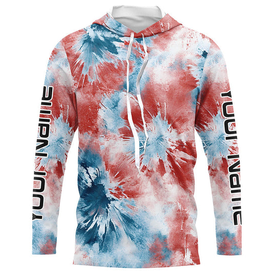 Maxcorners Red, White And Blue Tie Dye Personalized Patriotic Performance Fishing Shirts, Uv Fishing Apparel LM0201