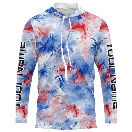 Maxcorners Red, White And Blue Tie Dye Personalized Patriotic Performance Fishing Shirts, Uv Fishing Apparel 1 LM0201