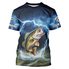 Maxcorners Blue Thunder Lightning Custom Largemouth Bass Fishing Tournament Fishing T Shirts MT2108