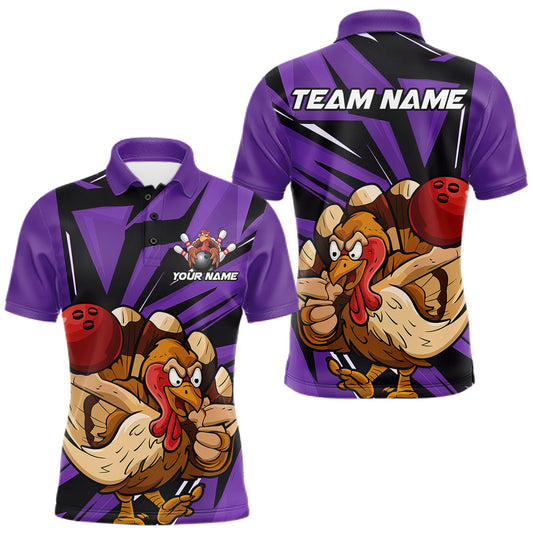 Maxcorners Custom Funny Turkey Bowling Shirts For Men, Purple Thanksgiving Bowling Shirt Team Uniform LM0602