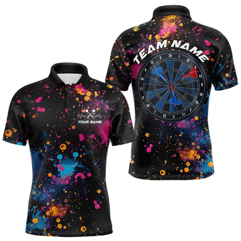 Maxcorners Custom Colorful Splatter Dart Team Polo Shirts For Men, Dart Team Jerseys MT0410
