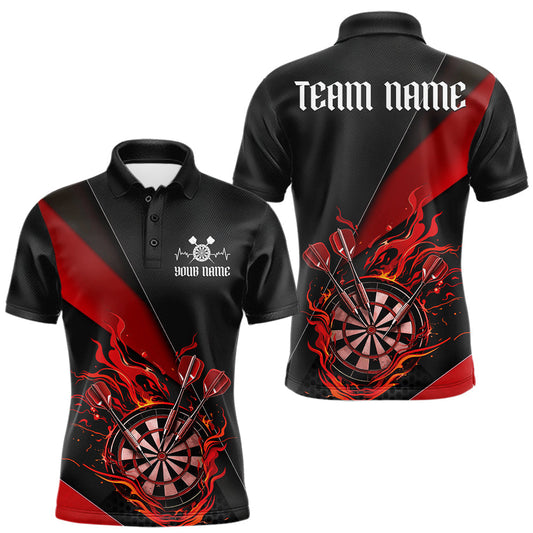 Maxcorners Custom Black And Red Flame Dartboard Darts Team Men Polo Shirts, Darts Jerseys LM0101