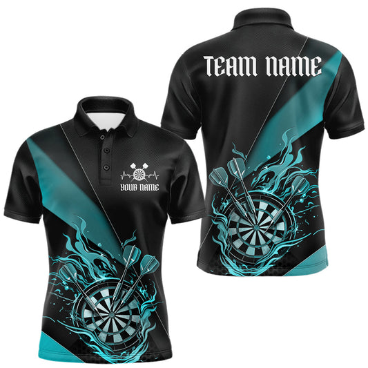 Maxcorners Custom Black And Blue Flame Dartboard Darts Team Men Polo Shirts, Darts Jerseys LM0101