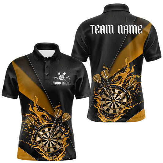 Maxcorners Custom Black And Yellow Flame Dartboard Darts Team Men Polo Shirts, Darts Jerseys LM0101