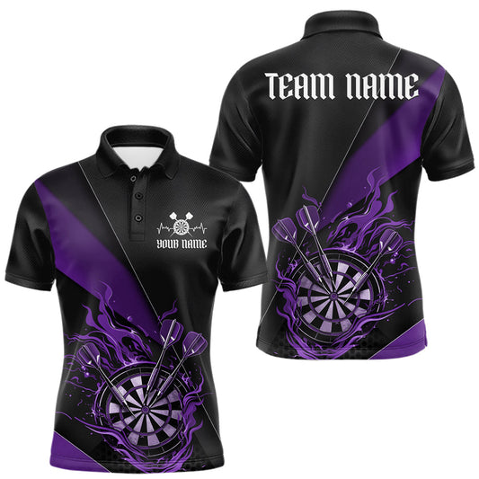 Maxcorners Custom Black And Purple Flame Dartboard Darts Team Men Polo Shirts, Darts Jerseys LM0101
