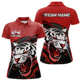 Maxcorners Custom Black And Red Tiger Bowling Team Polo Shirts For Men, Bowling League Shirt
