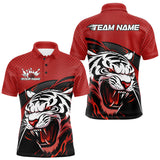 Maxcorners Custom Black And Red Tiger Bowling Team Polo Shirts For Men, Bowling League Shirt