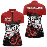 Maxcorners Custom Black And Red Tiger Bowling Team Polo Shirts For Men, Bowling League Shirt
