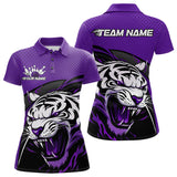 Maxcorners Custom Black And Purple Tiger Bowling Team Polo Shirts For Men, Bowling League Shirt