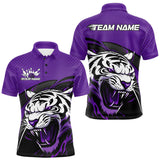 Maxcorners Custom Black And Purple Tiger Bowling Team Polo Shirts For Men, Bowling League Shirt