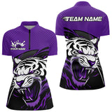 Maxcorners Custom Black And Purple Tiger Bowling Team Polo Shirts For Men, Bowling League Shirt