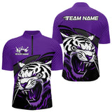 Maxcorners Custom Black And Purple Tiger Bowling Team Polo Shirts For Men, Bowling League Shirt