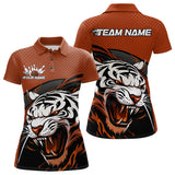 Maxcorners Custom Black And Orange Tiger Bowling Team Polo Shirts For Men, Bowling League Shirt