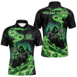 Maxcorners Custom Green Flame Grim Reaper Dart Men Polo Shirts, Dart Team Halloween Outfits MT0410