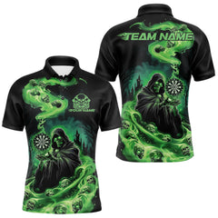 Maxcorners Custom Green Flame Grim Reaper Dart Men Polo Shirts, Dart Team Halloween Outfits MT0410