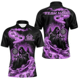 Maxcorners Custom Purple Flame Grim Reaper Dart Men Polo Shirts, Dart Team Halloween Outfits MT0410