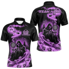Maxcorners Custom Purple Flame Grim Reaper Dart Men Polo Shirts, Dart Team Halloween Outfits MT0410