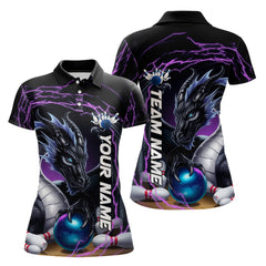 Maxcorners Blue And Purple Thunder Lightning Custom Dragon Bowling Team Polo Shirts For Men And Women