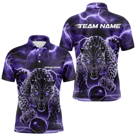 Maxcorners Purple Thunder Lightning Custom Leopard Bowling Polo Shirts For Men And Women Bowling League Shirt