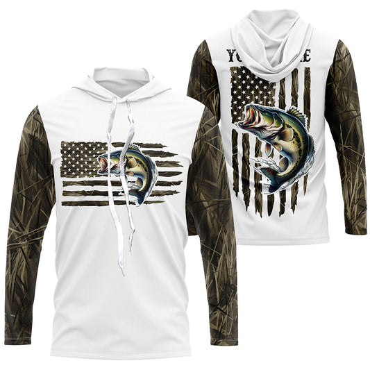Maxcorners Personalized American Flag Bass Long Sleeve Fishing Camo Shirts, Patriotic Bass Fishing Jersey LM0501