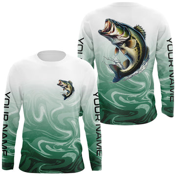 Maxcorners Custom Largemouth Bass Long Sleeve Tournament Camo Fishing Shirts, Bass Fishing Jerseys LM0201